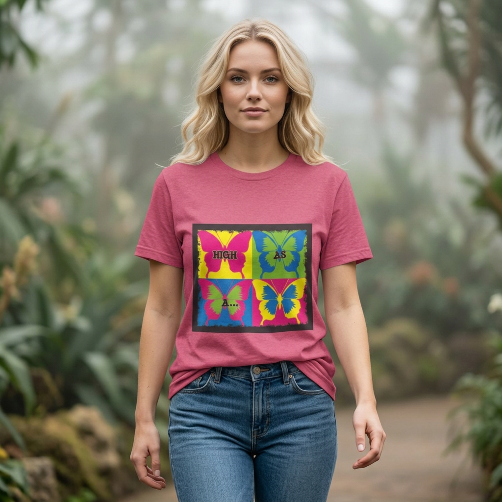Butterfly Pop Art Tee — "High As" Graphic T-Shirt
