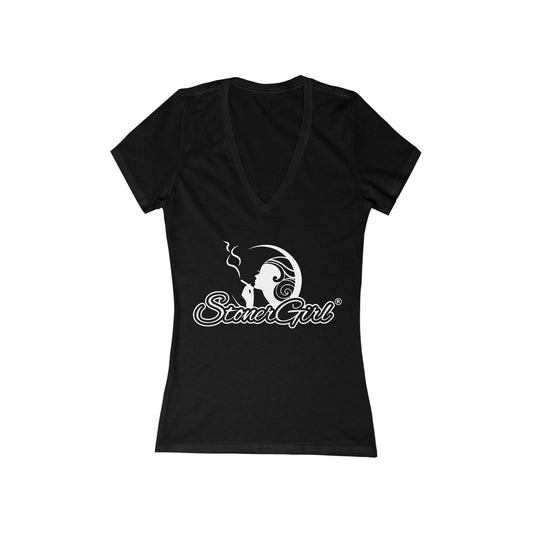 Chic Women's Deep V-Neck Tee, - Stoner Girl® Casual Top, Fashion Shirt, Everyday Wear, Summer Essentials, Gift for Her, Trendy Wardrobe Staple