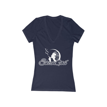 Chic Women's Deep V-Neck Tee, - Stoner Girl® Casual Top, Fashion Shirt, Everyday Wear, Summer Essentials, Gift for Her, Trendy Wardrobe Staple